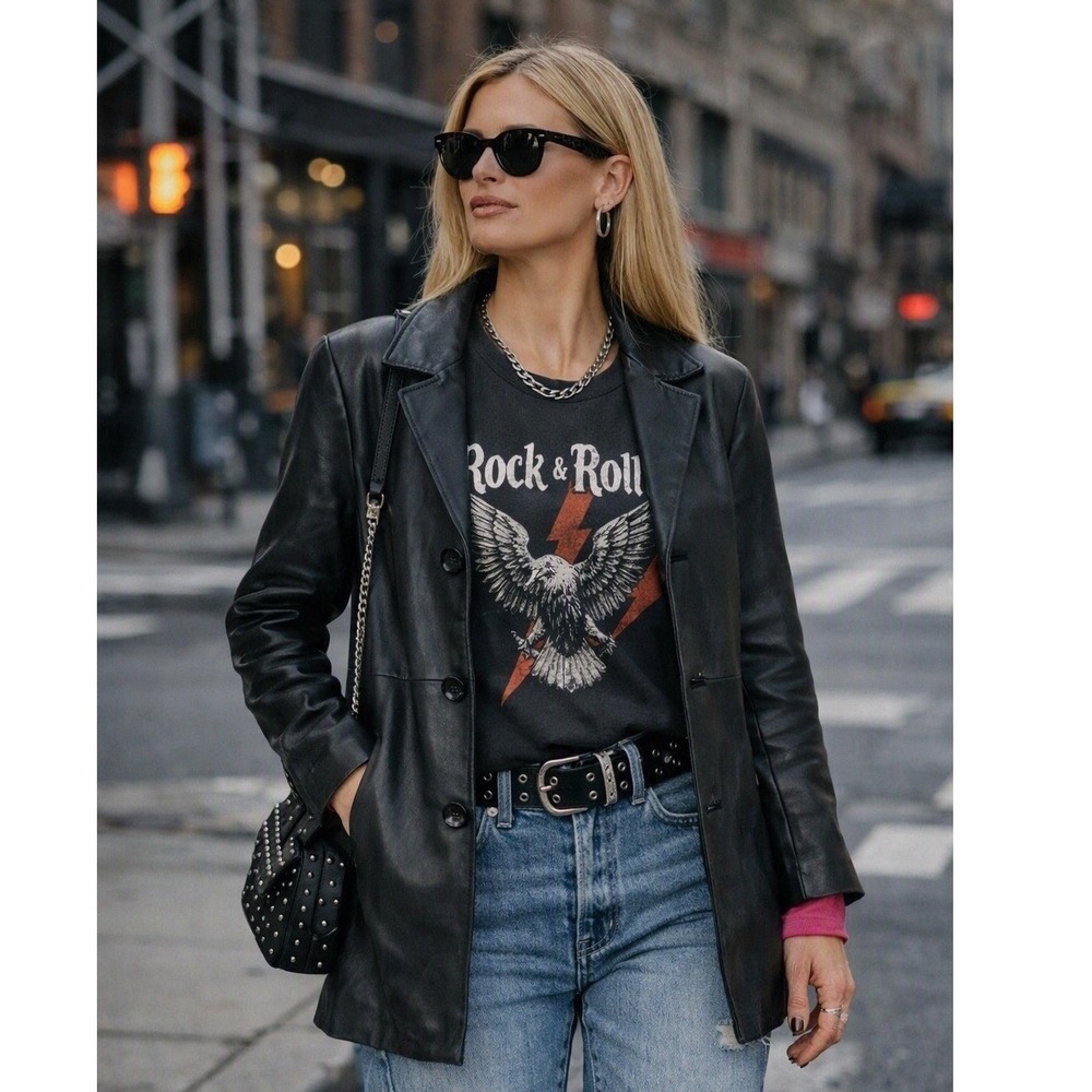 Alfani Women's Black Leather Jacket Classic 10 Petite